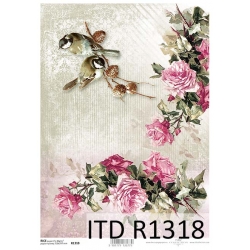 Papier ryżowy A4 R1318    kwiaty,ptaszki